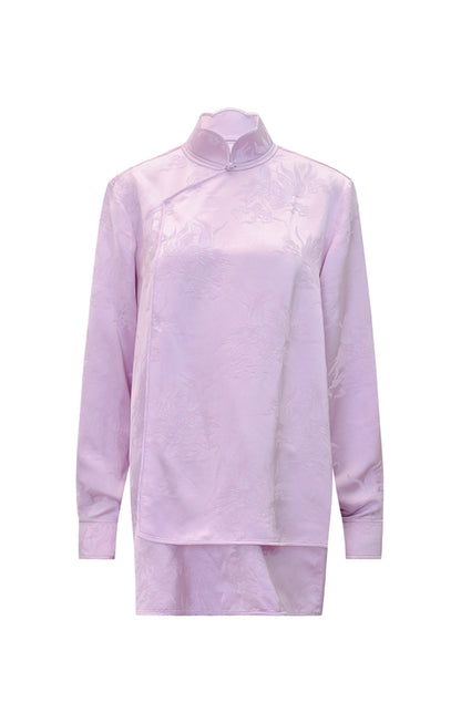 M essential Mackay designer label hibiscus jacquard side collar shirt set - THEO.