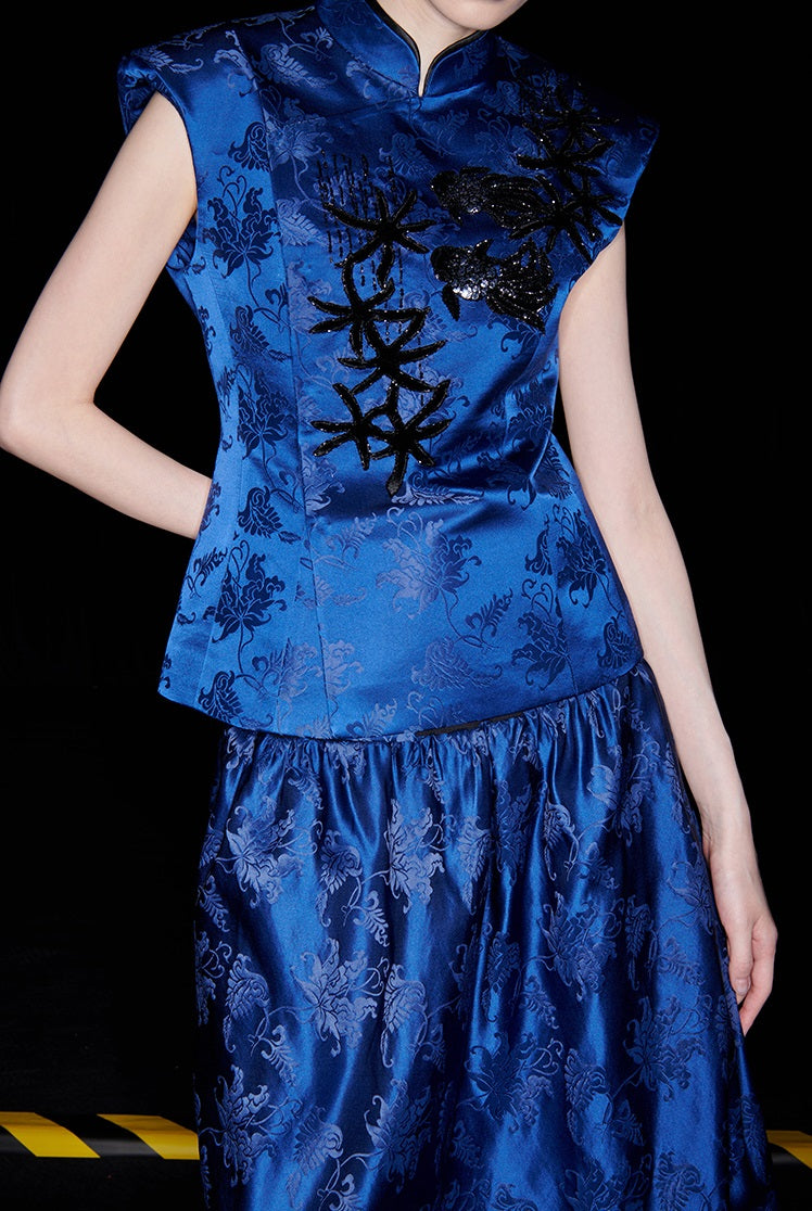 M essential Ma Kai designer Haiqing jacquard fish algae pattern nail beads vest - PEAC.