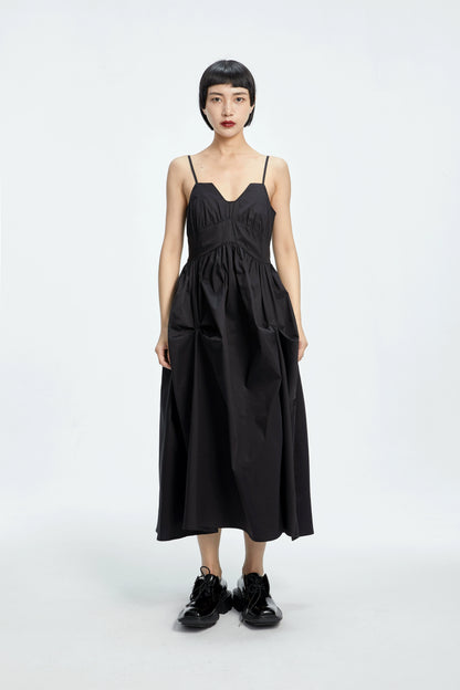 TINY IN black slip two-piece pleated long sexy Dress-PIA