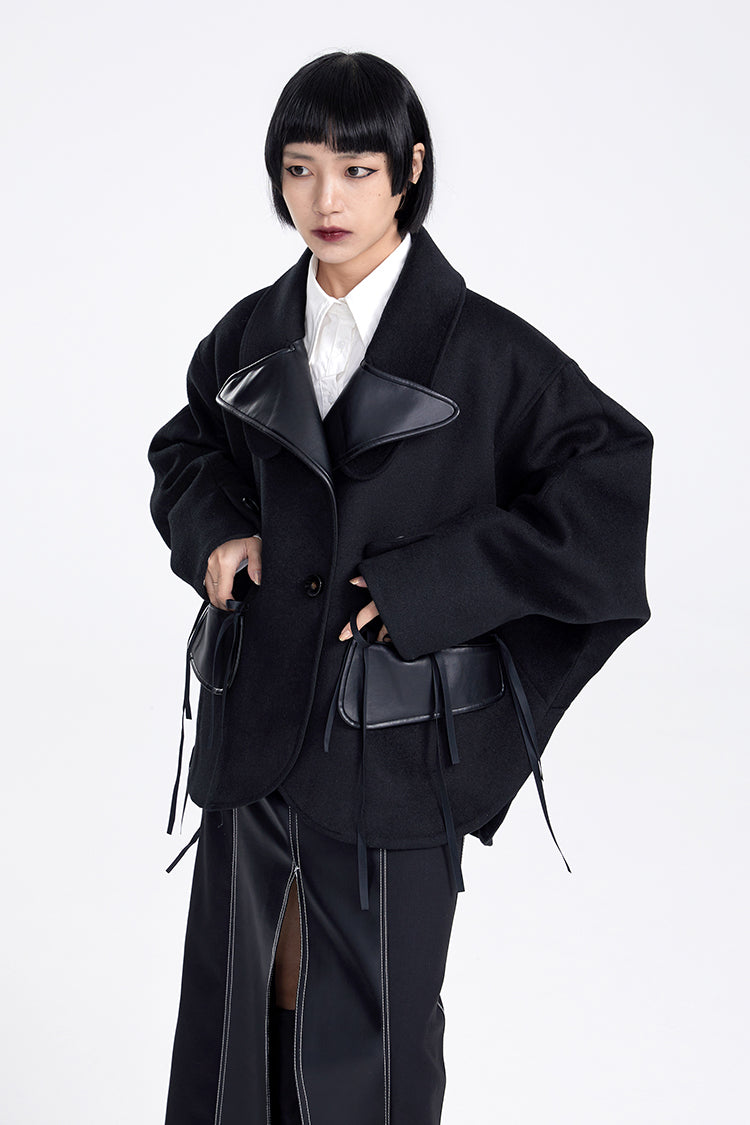 TINY IN three-dimensional long sleeve women's woolen black jacket-ITA