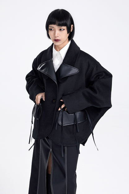 TINY IN three-dimensional long sleeve women's woolen black jacket-ITA