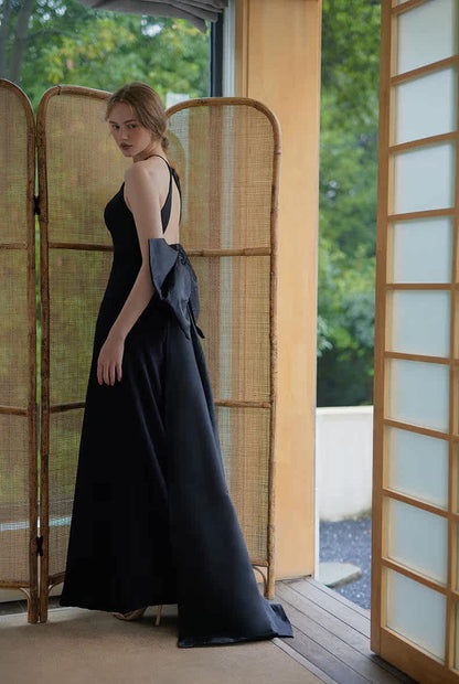 GOUDIN black simple slim evening dress-RENATA.