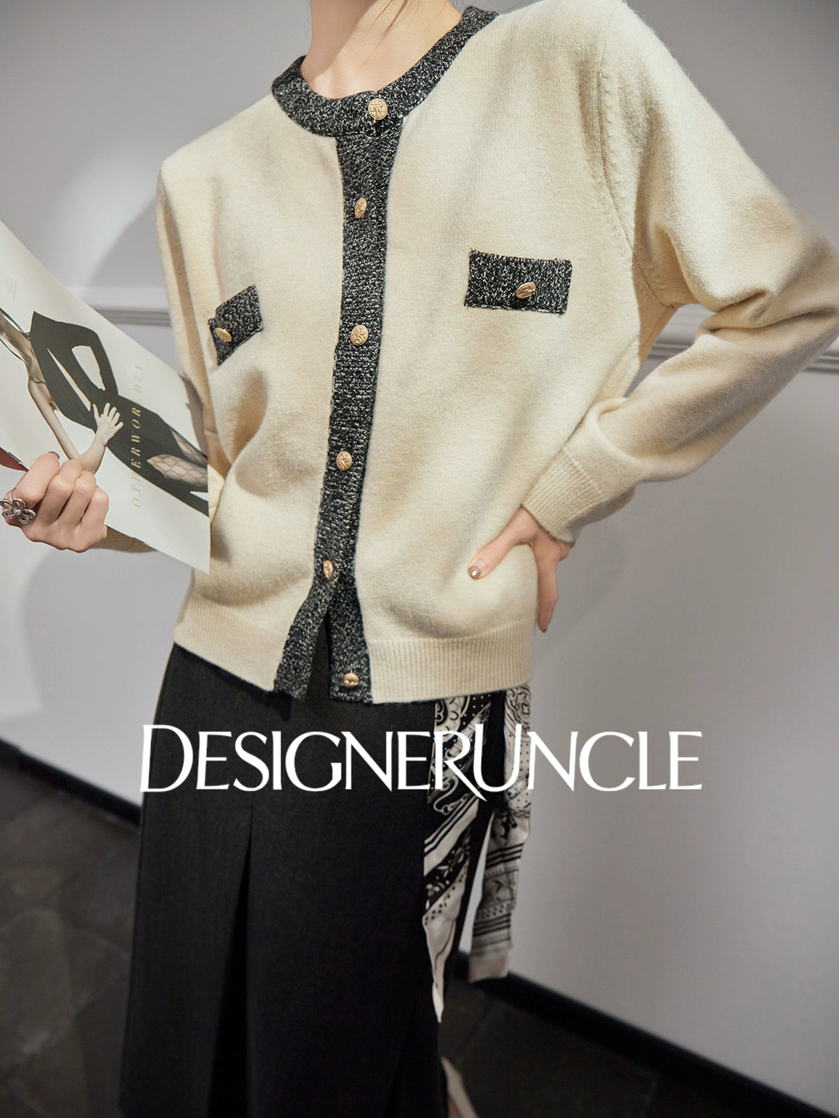 DGU "Muya" gray sweater cardigan new loose slimming high-end outer top - TARA.