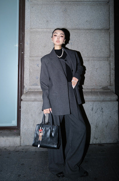 MEI SANGUAN gray double-breasted suit  - BODHI