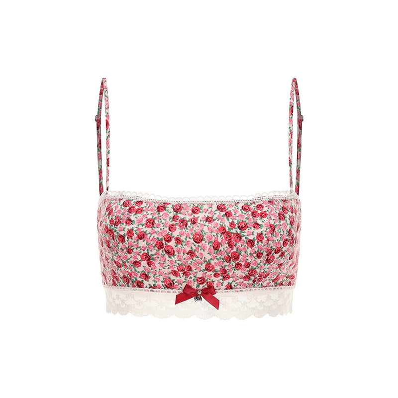 Le Palais Vintage Retro Spice Girl Red Floral Short Low-waisted Skirt-DJO.