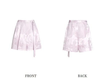 ZHUCHONGYUN summer jacquard lace-up pleated short pants.-WINRY.