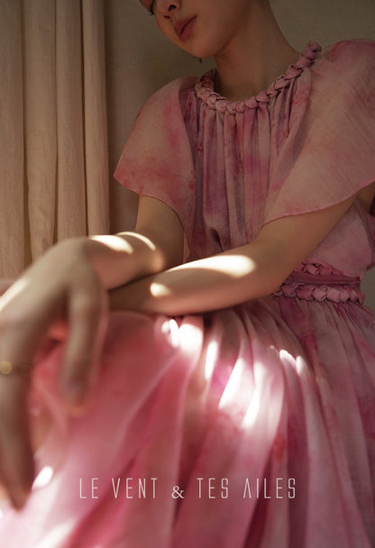 LE VENT&TES AILES Sakura Tencel Smudge Slip Skirt Loose Top Handmade-BECCA