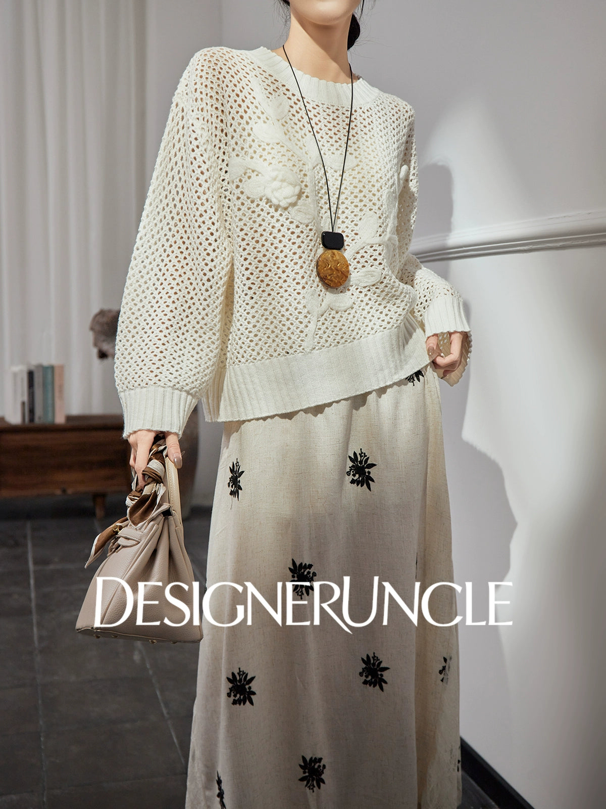 DGU|White sweater new loose design niche pullover light luxury hollow knitted top - BEHOLD.