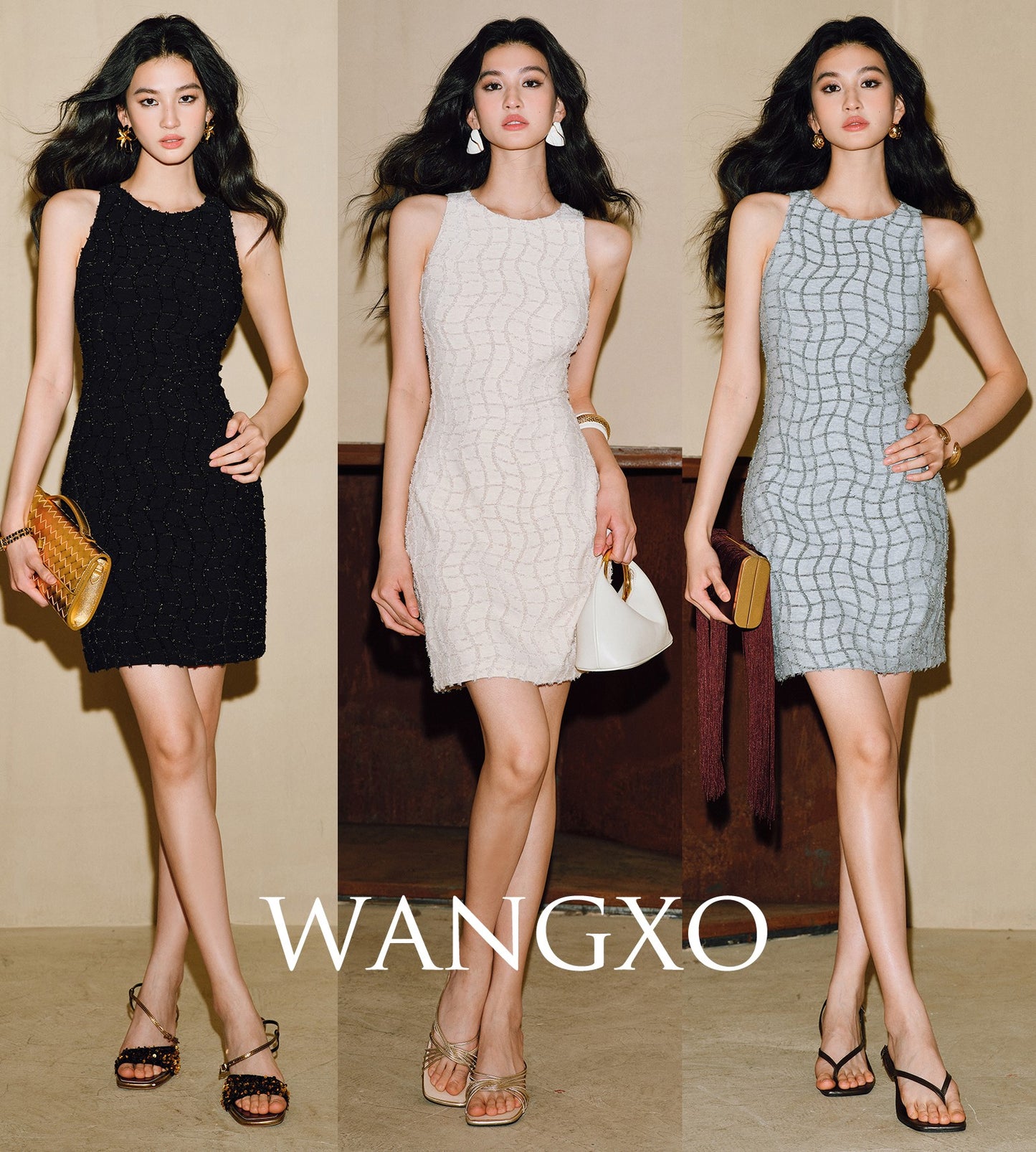 WANGXO | Stretch Silk with 3D Tassels Sleeveless Short Dress -ESHA.