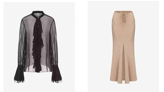 ATELIER MISS LU Court Style Flowing Sheer Mulberry Silk Top - ROSEMARY