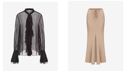 ATELIER MISS LU Court Style Flowing Sheer Mulberry Silk Top - ROSEMARY