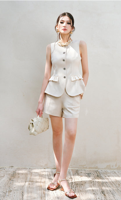 WANGXO |Custom Metal Buckle Round Neck Umbrella Hem Waist Vest- KIRA.
