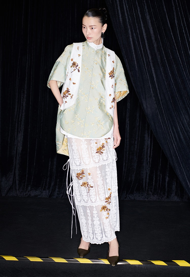 M essential Mackay designer Donchang jacquard low stand-up collar loose short-sleeved shirt - DIVA.