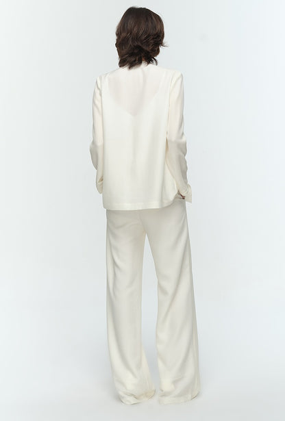 COMME MOI Lu Yan designer's new women's off-white silk texture straight-leg pants - AUTUMN.