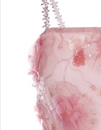 Wardrobes by Chen High End Pink Sleeveless Flower applique Sequin Dress-Bena