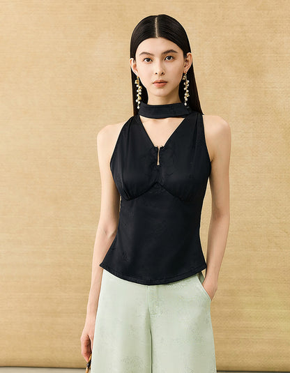 HECO Chinese Acetate V-Neck Waist Small Vest Top - ZEPH.