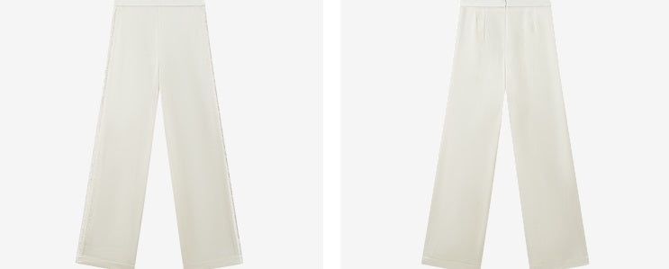 COMME MOI Lu Yan designer's new texture splicing satin straight-leg pants  -FAITH.