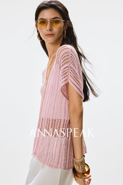 ANNASPEAK Lightweight and breathable cut-out fine glitter top skirt set summer-TOSE.