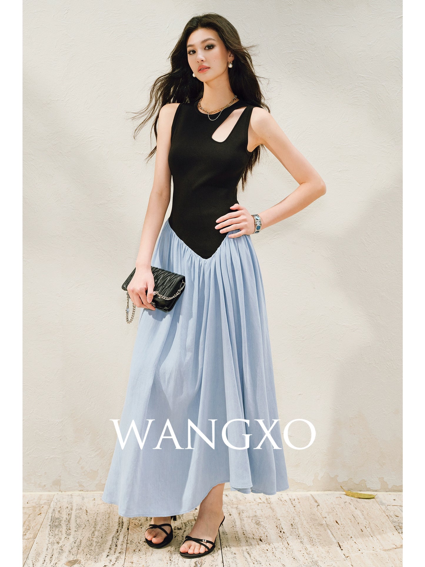 WANGXO |Tailoring Sleeveless Umbrella Hem Dress in Sculpted Casual Elegance -LUMA