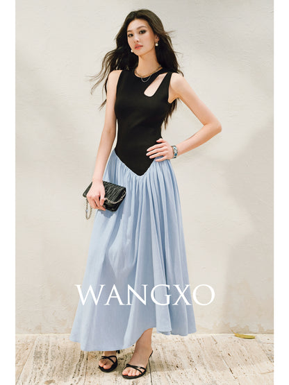 WANGXO |Tailoring Sleeveless Umbrella Hem Dress in Sculpted Casual Elegance -LUMA