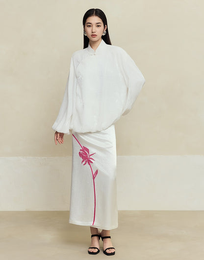 HECO 100% acetate rose embroidery texture black white skirt women - lifted.