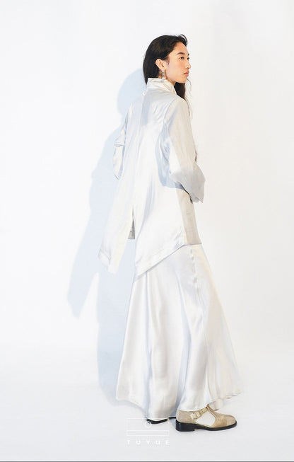 TUYUE Mulberry Silk Linen Stand-up Collar Slim Suit - HARPER.