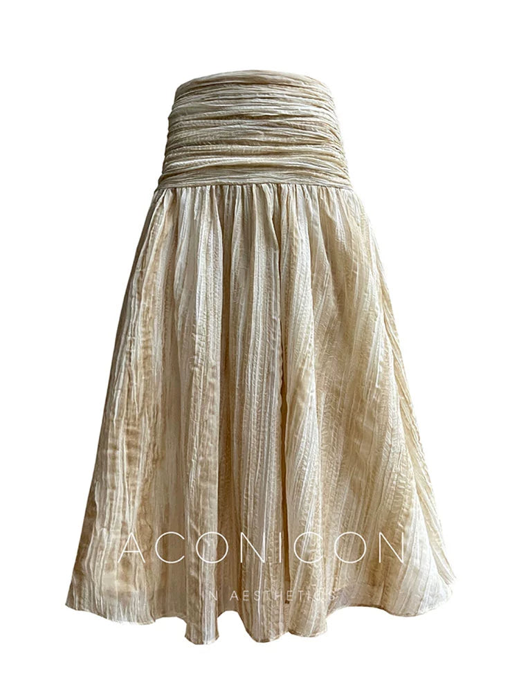 Aconiconi Elegant Wave Pattern Long Sleeve Loose Wedding Guest Dress- Dune