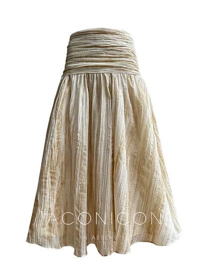 Aconiconi Elegant Wave Pattern Long Sleeve Loose Wedding Guest Dress- Dune