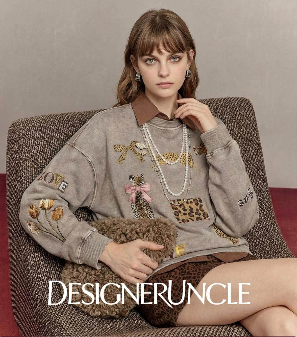 DGU×LAB "Twilight" gray sweatshirt new leopard print casual top - FAITH