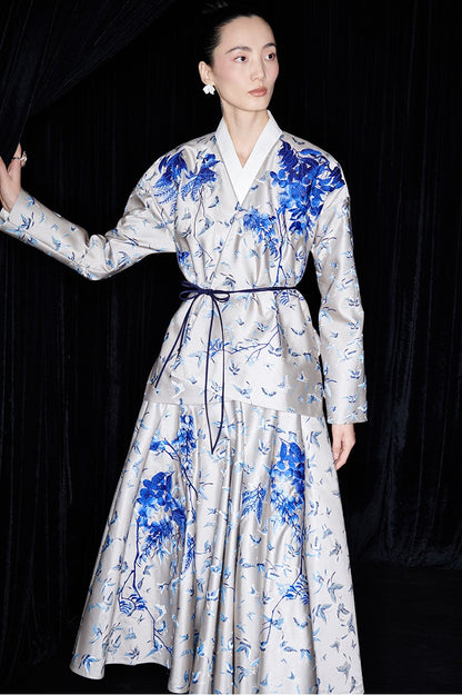 M essential Mackay designer butterfly dance jacquard blue vine and butterfly coat - WEST.