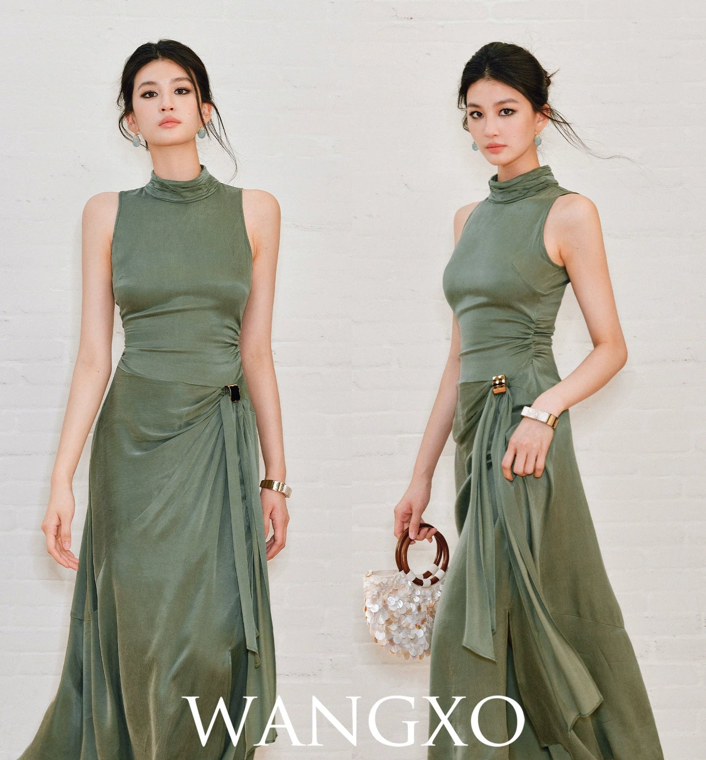 WANGXO | Luxe Cupro Maxi Sleeveless Drape Dress -ISOLINA.