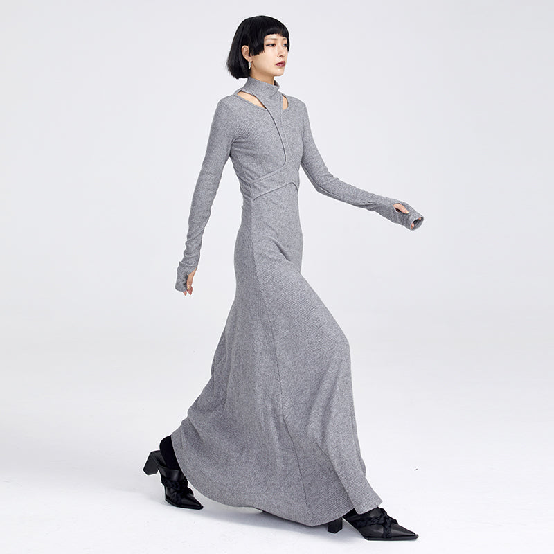 TINYIN slim swing maxi knit dress with cut-out stitching -KOKO