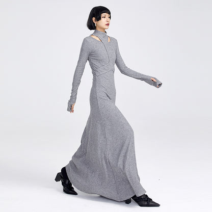 TINYIN slim swing maxi knit dress with cut-out stitching -KOKO