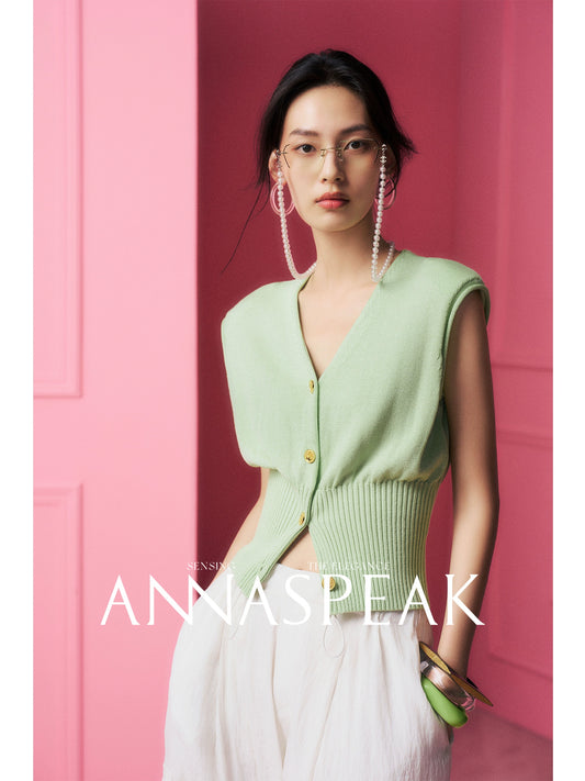 AnnaSpeak Elegant Plain V-Neck Sleeveless Slim Fit Sweater Shirt-Dora