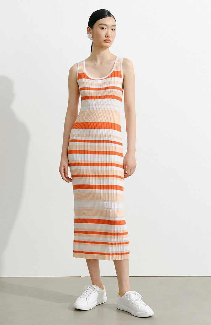 COMME MOI  summer colorful striped skinny wool knit dress - HARPER.