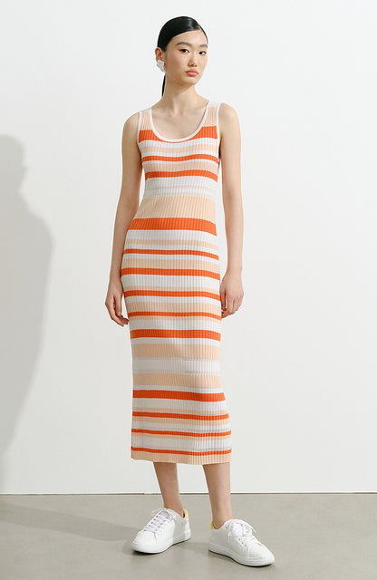 COMME MOI  summer colorful striped skinny wool knit dress - HARPER.