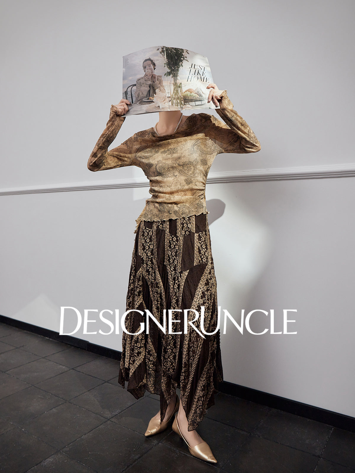 DGU "Night Weave" coffee skirt new A-line high-waisted long slimming top - PAYPHONE.