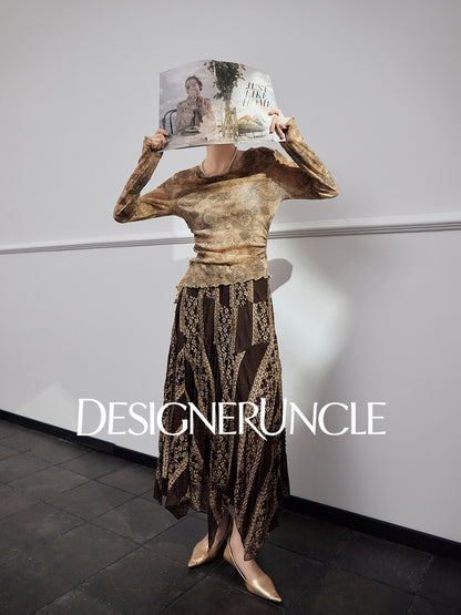 DGU "Night Weave" coffee skirt new A-line high-waisted long slimming top - PAYPHONE.