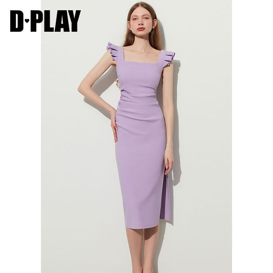 Elegant Pinch Pleated Side Slit Slim Stretch Fly Sleeve Dress - Minie