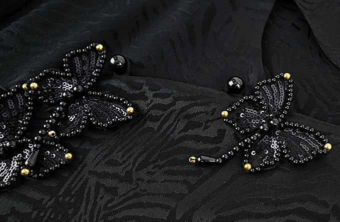 HECO Jacquard Round Neck Short Sleeve Black White Shirt Top Woman - GRACE.