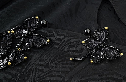 HECO Jacquard Round Neck Short Sleeve Black White Shirt Top Woman - GRACE.