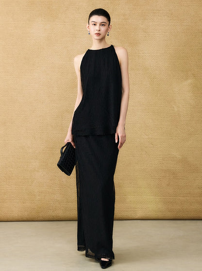 HECO Chinese style wrinkle elastic crew neck vest  age-reducing top - CAST.