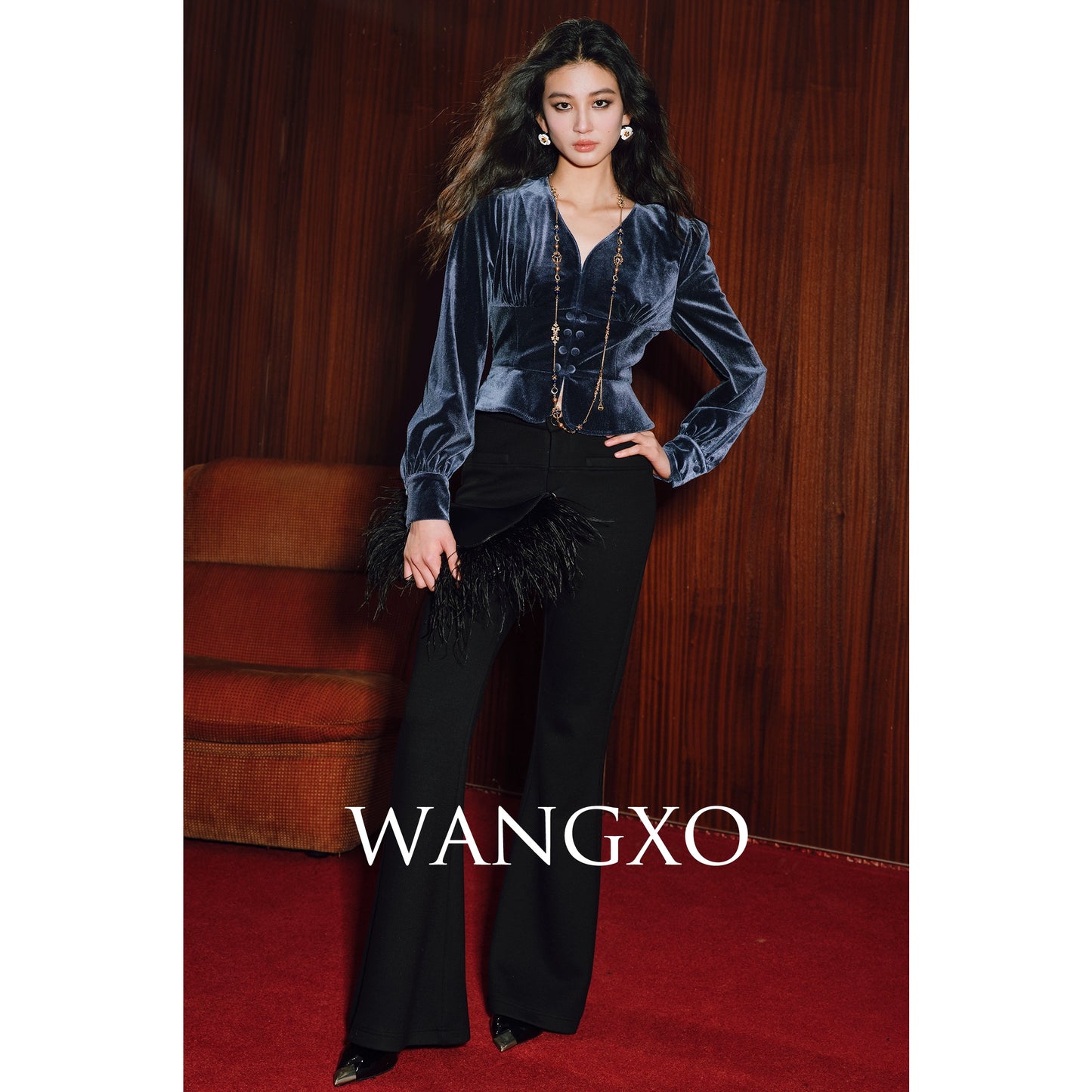 WANGXO | Heavy Acetate Wool Double Waistband Floor-Length Horseshoe Pants-NES.