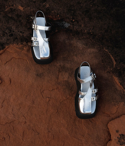 IUBALLET Stylish Cutout Black Silver Sandals - TEMPLE.