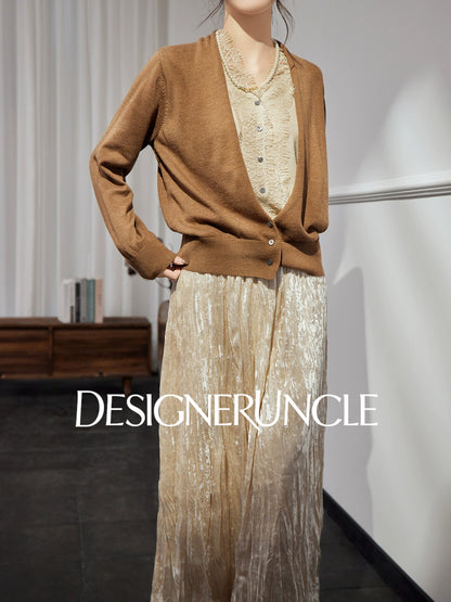 DGU |Caramel Knitted Sweater Silk Fashion Retro Design Light Luxury Niche Top - Josephina.
