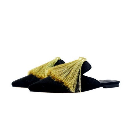 B-FEI Pointed Toe Flat Mules Gold Slippers-LEE.