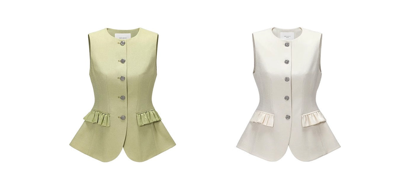 WANGXO |Custom Metal Buckle Round Neck Umbrella Hem Waist Vest- KIRA.