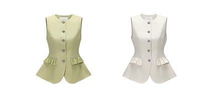 WANGXO |Custom Metal Buckle Round Neck Umbrella Hem Waist Vest- KIRA.