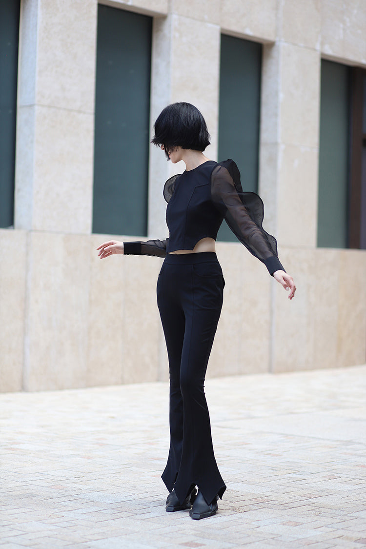 ANNAKIKI Niche Designer Black Star-Shaped Bootcut  Casual Pants-HINATA