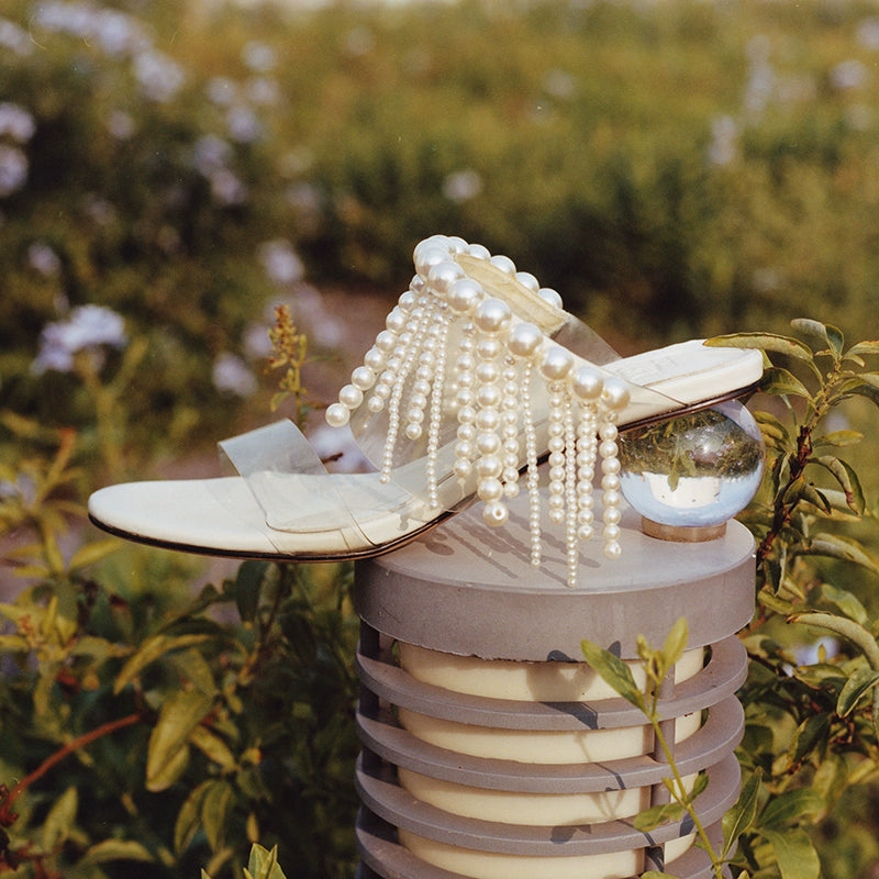 B-FEI pearl heel transparent slippers-KALI.